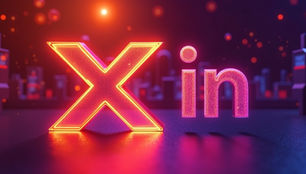 an artwork of X and Linkedin logo against a neon orange and purple background