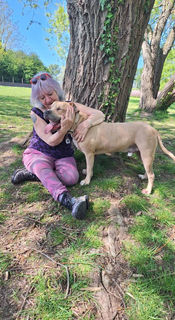Fay with her deaf dog, Floki, Floki is our unoffical masscot