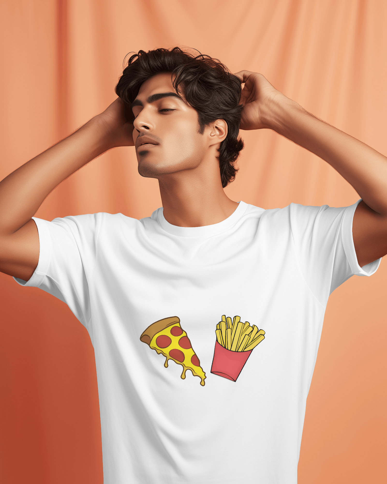 MEN'S WHITE PIZZA FRIES T-SHIRT
