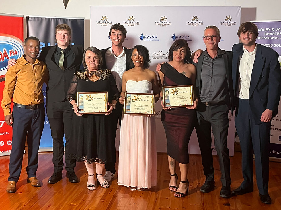 On image: Finalists in the Eastern Cape Tourism Awards – Ultimate Adventure Attraction category: Wild Coast Horse Riding Adventures, Face Adrenalin Bloukrans Bungy, and Blackwater Tubing Tsitsikamma.