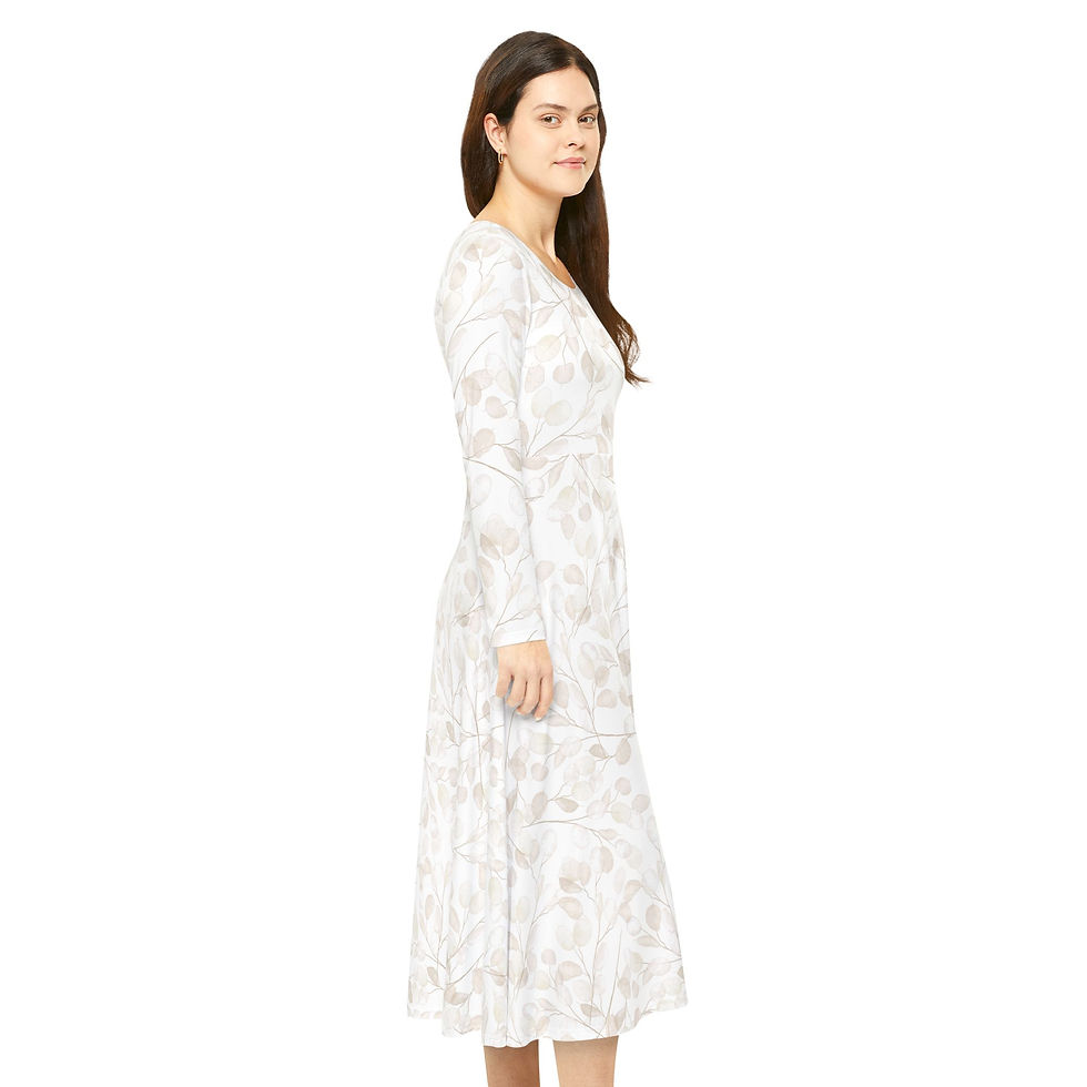 Thumbnail: Women's Lunaria Flowers Long Sleeve Dance Dress (AOP)