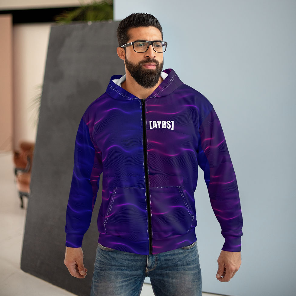 Thumbnail: Cozy Vibrant Wave Design Unisex Zip Hoodie