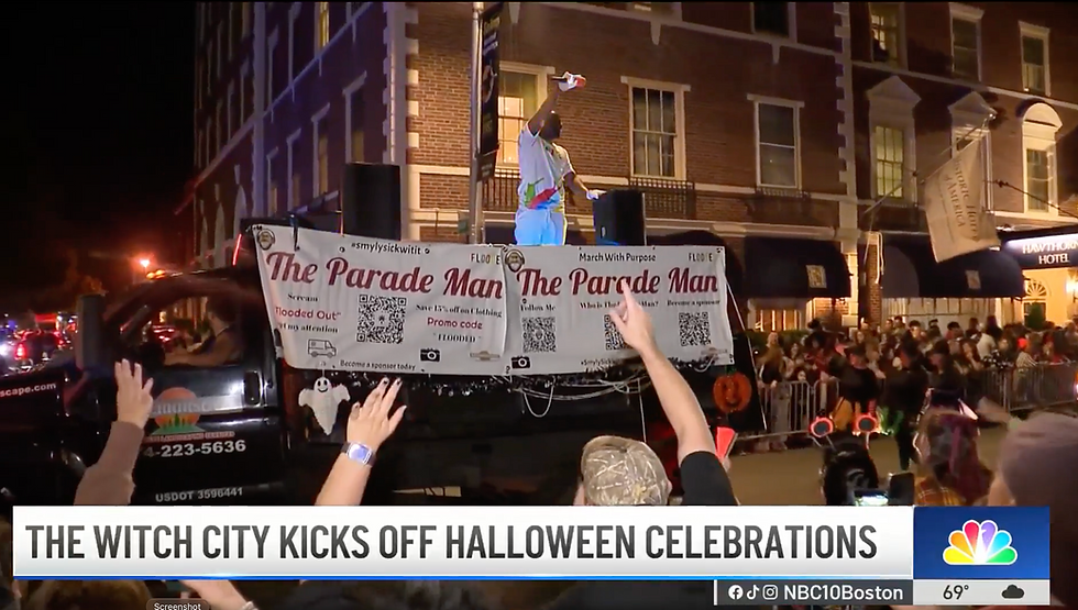 The Parade Man was featured in NBC10 Boston’s video coverage of the 2026 Haunted Happenings Grand Parade in Salem, Massachusetts!