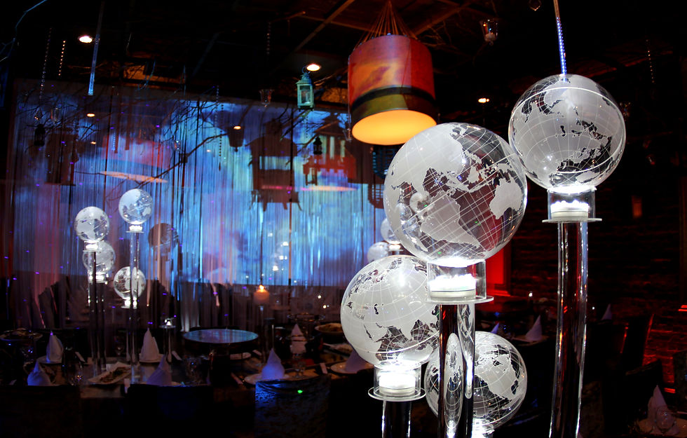 Earth globes on acrylic rods