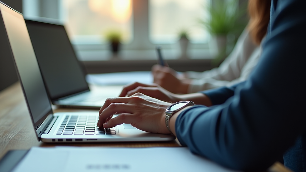 Close-up view of a recruiter reviewing candidate profiles on a laptop