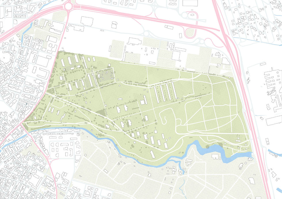 The buildings within Karatasou Park - July 2026