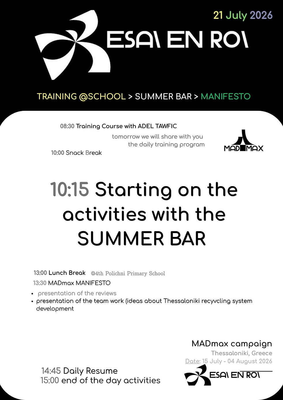 MADmax campaign: Daily Program - day #05 || Tuesday, 21 July 2026