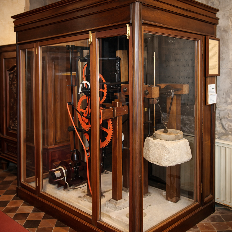 Medieval clock mechanism in St Andrews Church, Castle Combe