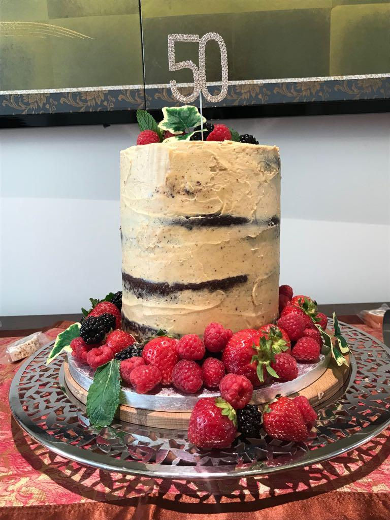salted caramel chocolate cake with berries 4 layer 6 inch