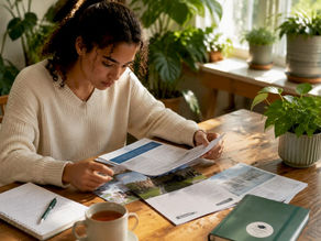 Student organizing Penn admission documents at desk