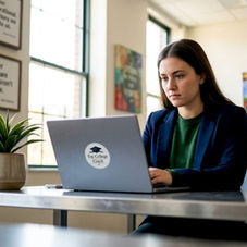 Admissions officer reviewing social media profile