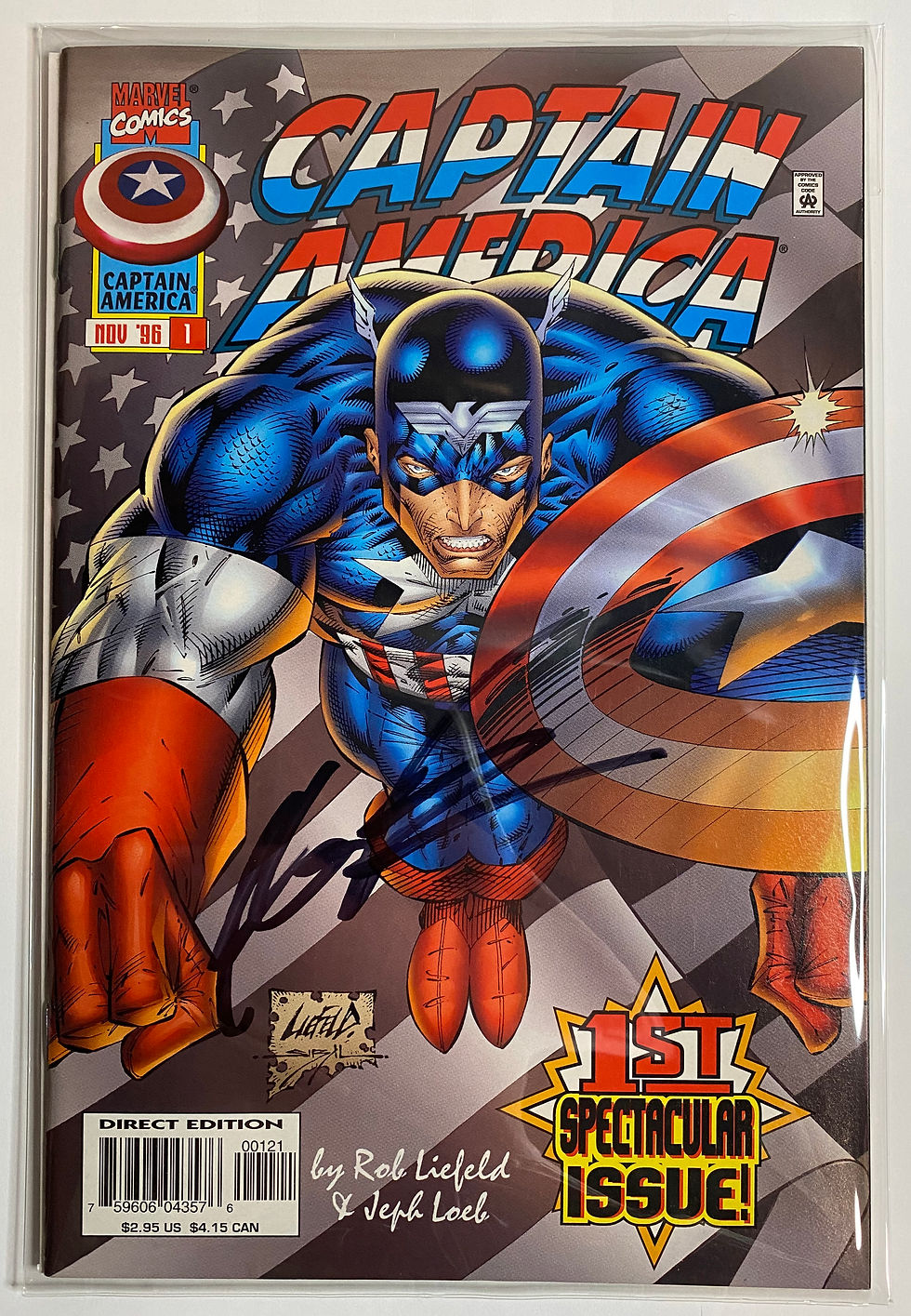 Thumbnail: Captain America v2 #1b Signed Rob Liefeld -  Cover Story Comics Basic Display