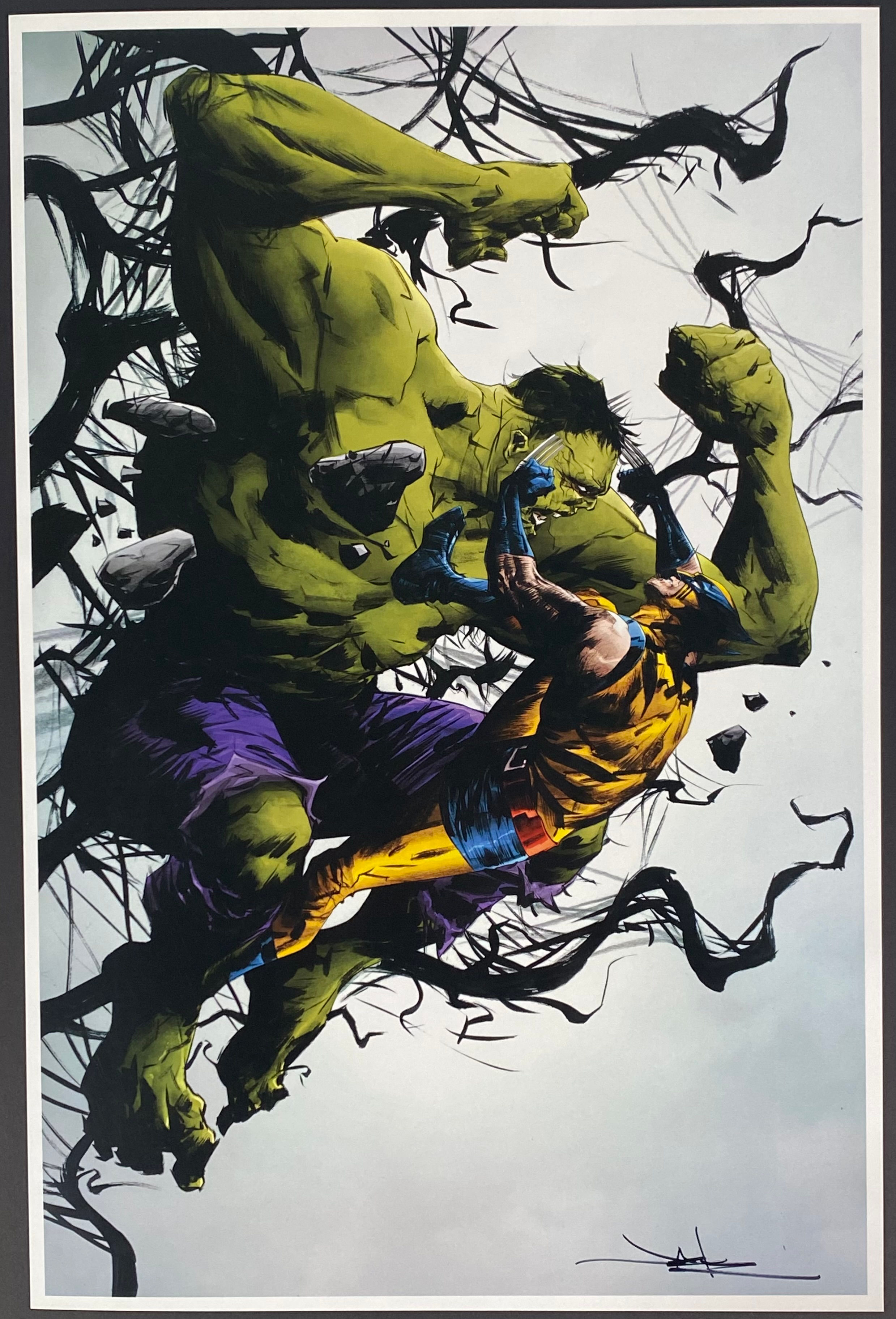 Jae Lee - Hulk Wolverine battle! Signed 11x17 inch print.