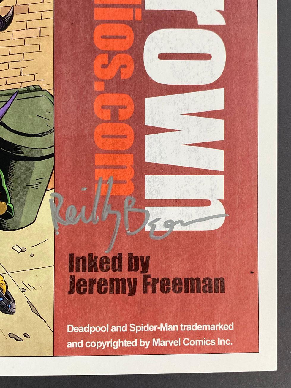 Thumbnail: Reilly Brown signed Deadpool & Spider-Man dino battle! 11x17 print