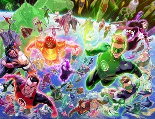 Green Lantern universe of characters in wraparound cover for issue 600