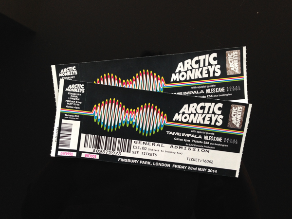 Pair of Arctic Monkeys tickets Finsbury Park 2014