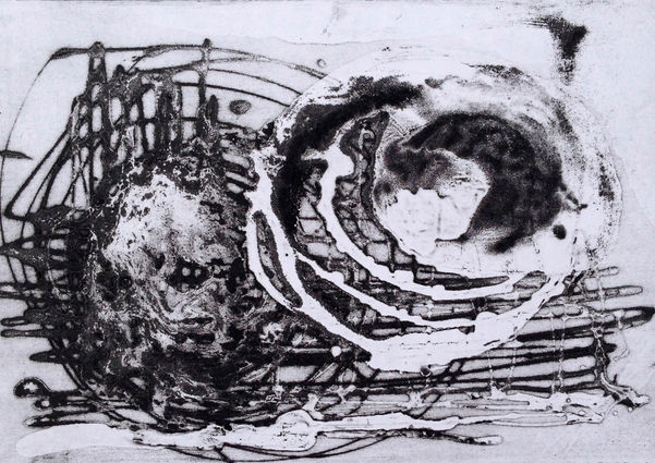 Launching, Carborundum print. © 2014 Nadine Belkaroui, all rights reserved.