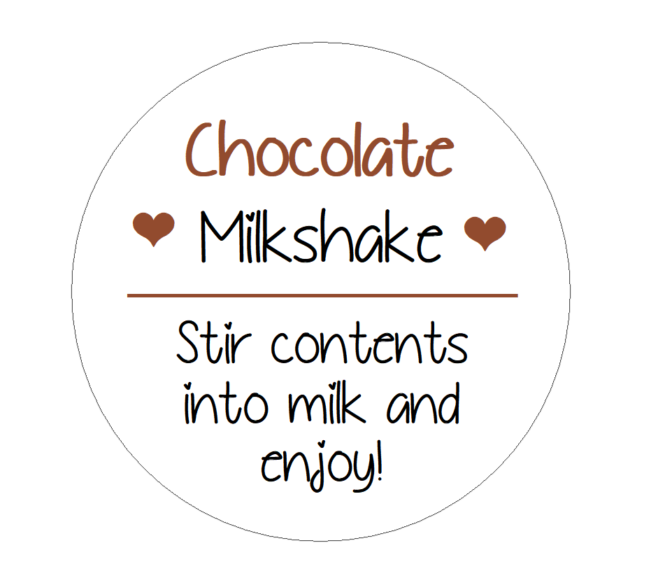 Circular Chocolate Milkshake Instruction Labels, Round Flavoured Milkshake Stickers