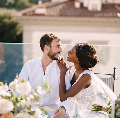 Destination fine-art wedding in Florence, Italy. Multiethnic wedding couple. African-Ameri