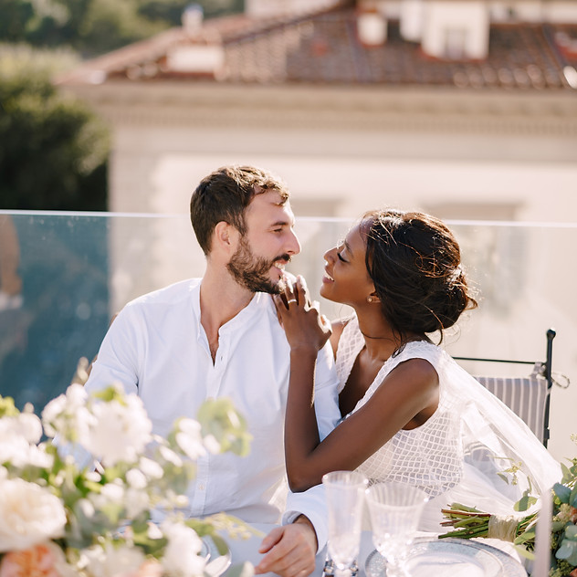 Destination fine-art wedding in Florence, Italy. Multiethnic wedding couple. African-Ameri