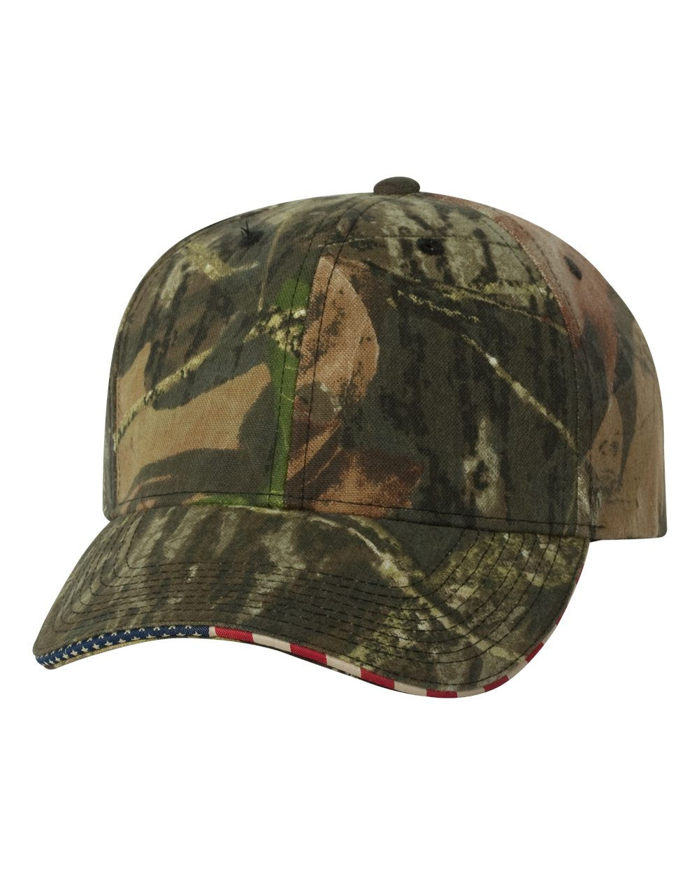 Mossy Oak Break-Up Cap with USA Flag Sandwich Visor