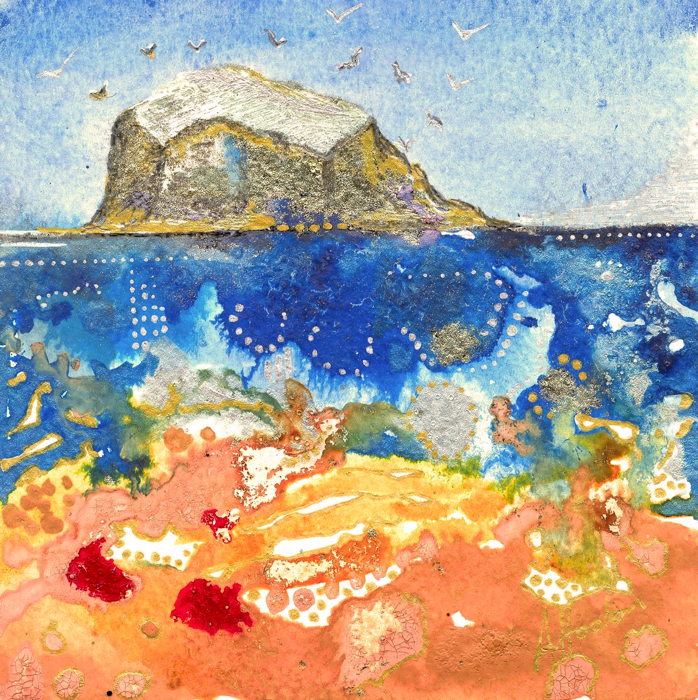 Bass Rock 1 mini painting Amy Hooton