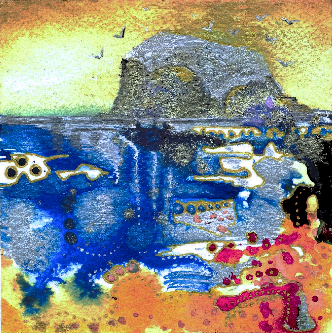 Bass Rock 2 mini painting Amy Hooton