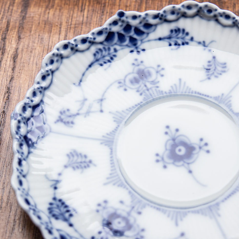 Thumbnail: Vintage Blue Fluted Full Lace Coffee Cup & Saucer