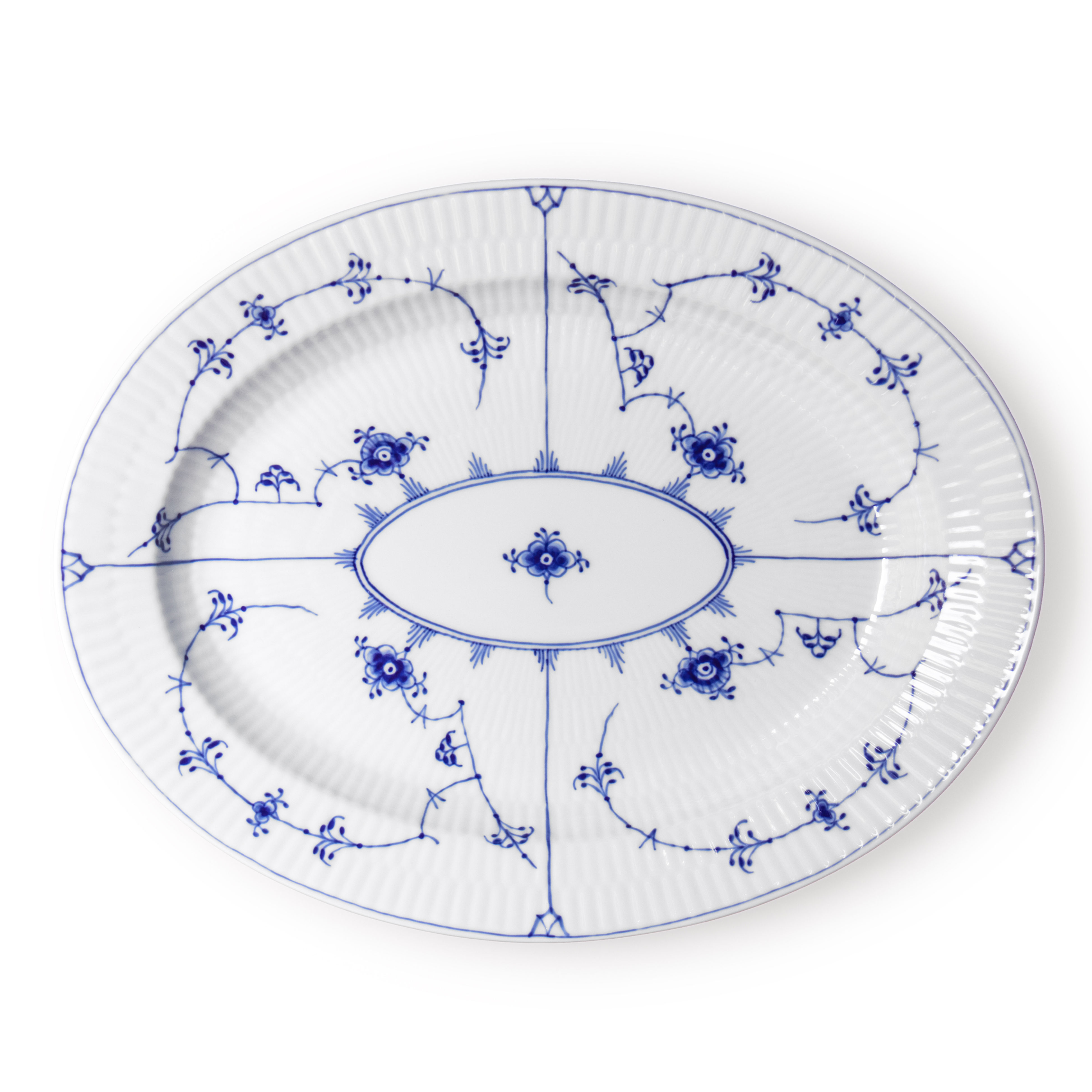 Blue Fluted Plain Oval Dish 30.5cm