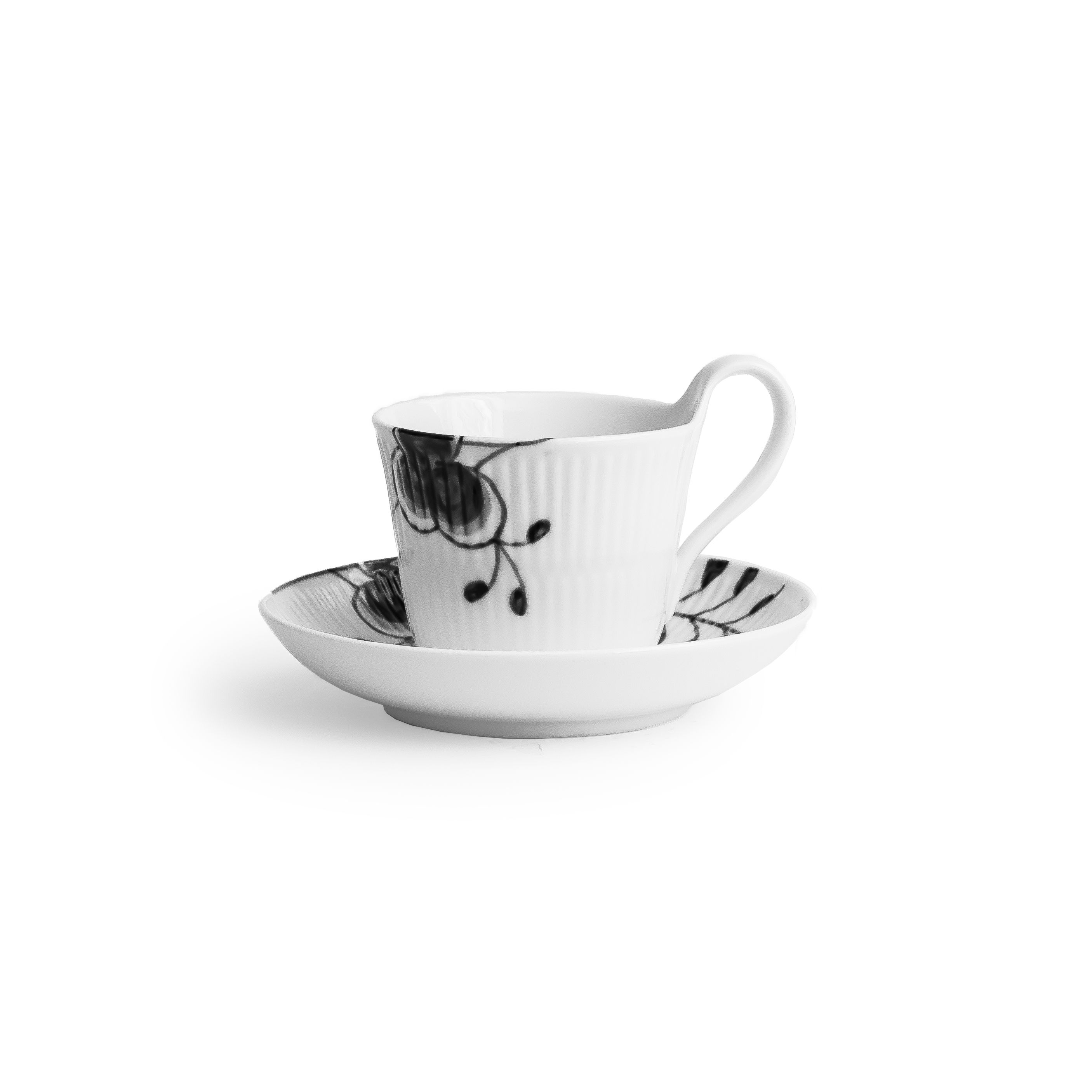 Black Fluted Mega Cup & Saucer High Handle 25cl