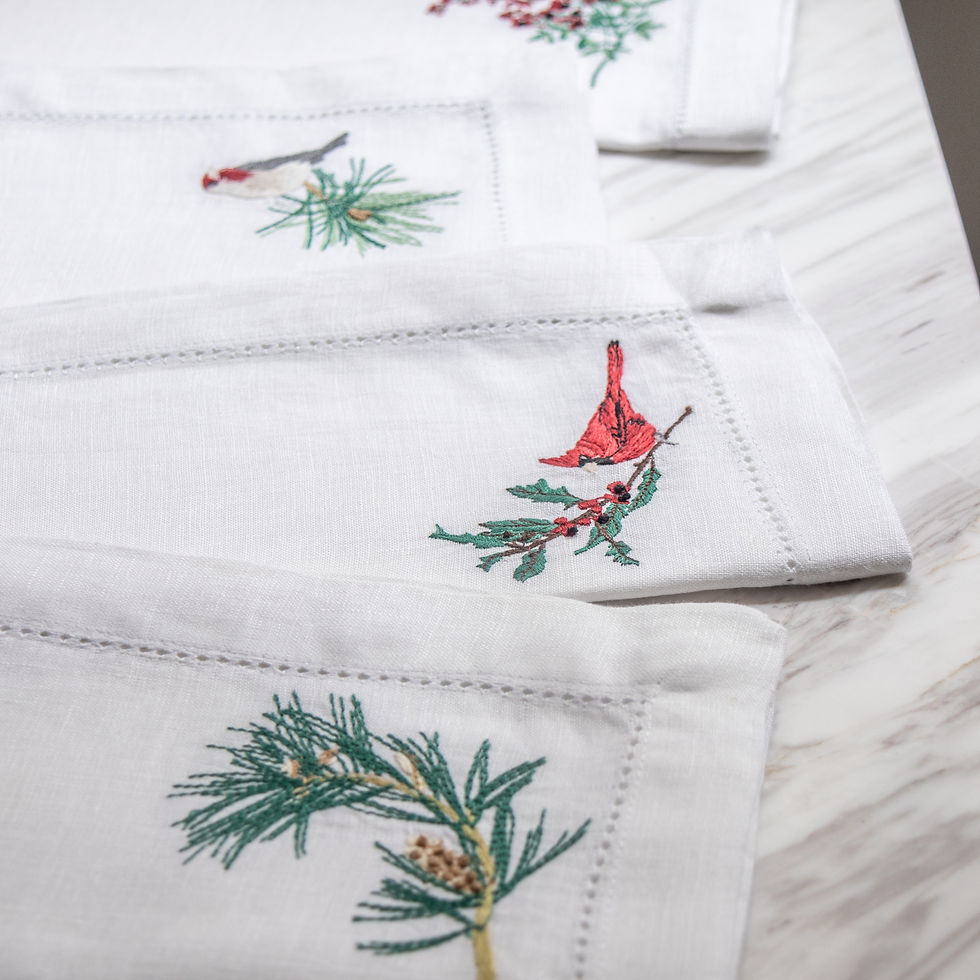 Thumbnail: Williams Sonoma Christmas Nature Embroidered Napkins, Set of 4