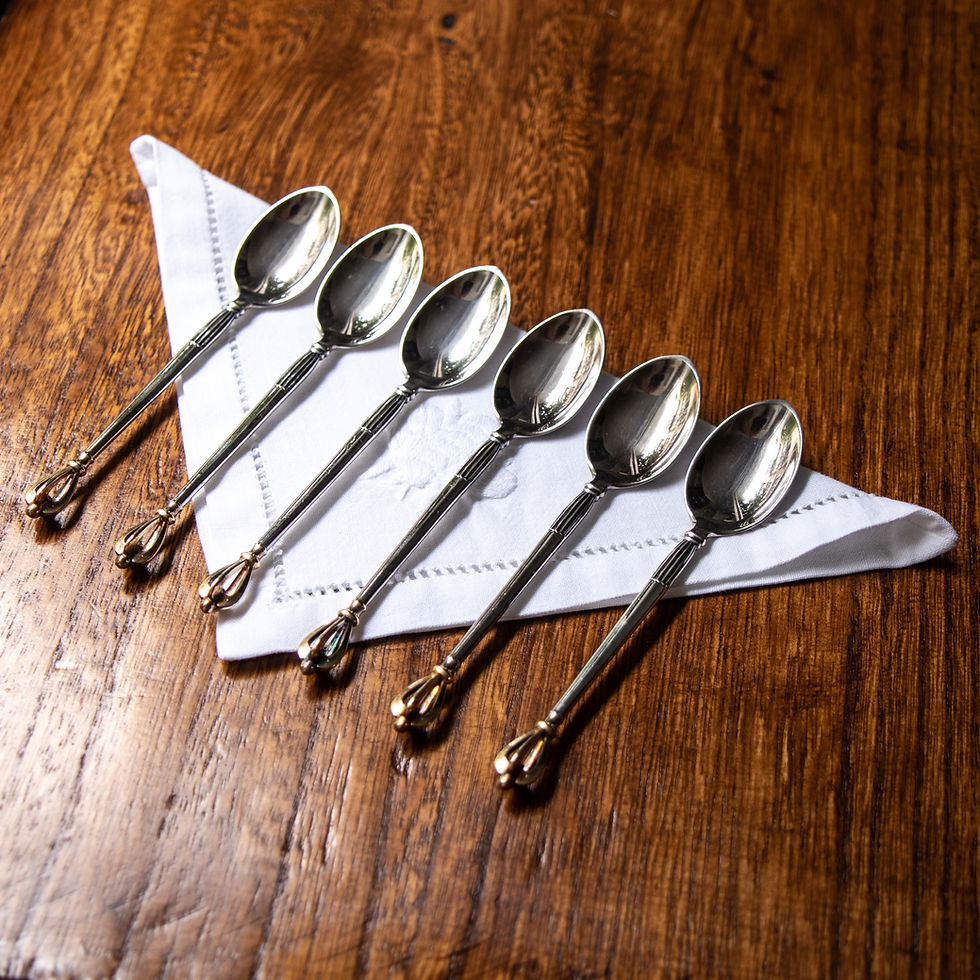 Thumbnail: Sterling 2-Tone Vintage W&S Sorensen "Golden Crown" Demitasse Spoons (Set of 6)