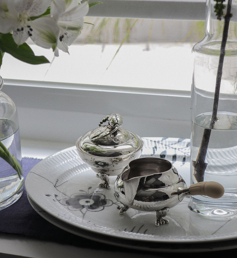 Thumbnail: Georg Jensen "Blossom" Sterling Silver Sugar Bowl and Creamer
