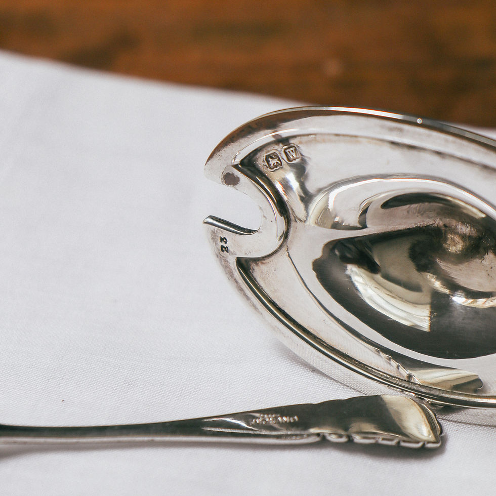 Thumbnail: English Sterling Silver Mustard Pot with Liner & Spoon