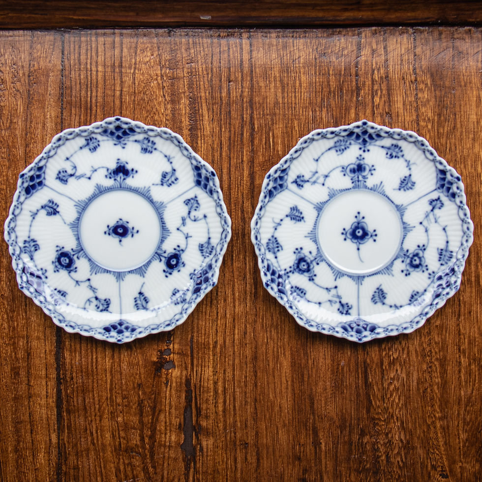 Thumbnail: Vintage Blue Fluted Full Lace Coffee Cup & Saucer