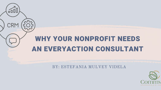 title slide with CRM icons and nonprofit branding: Why Your Nonprofit Needs an EveryAction Consultant.