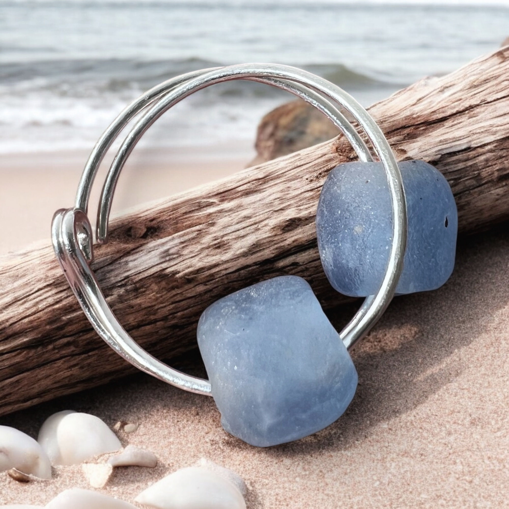 Ocean gypsy hoops, sunlit pale blue