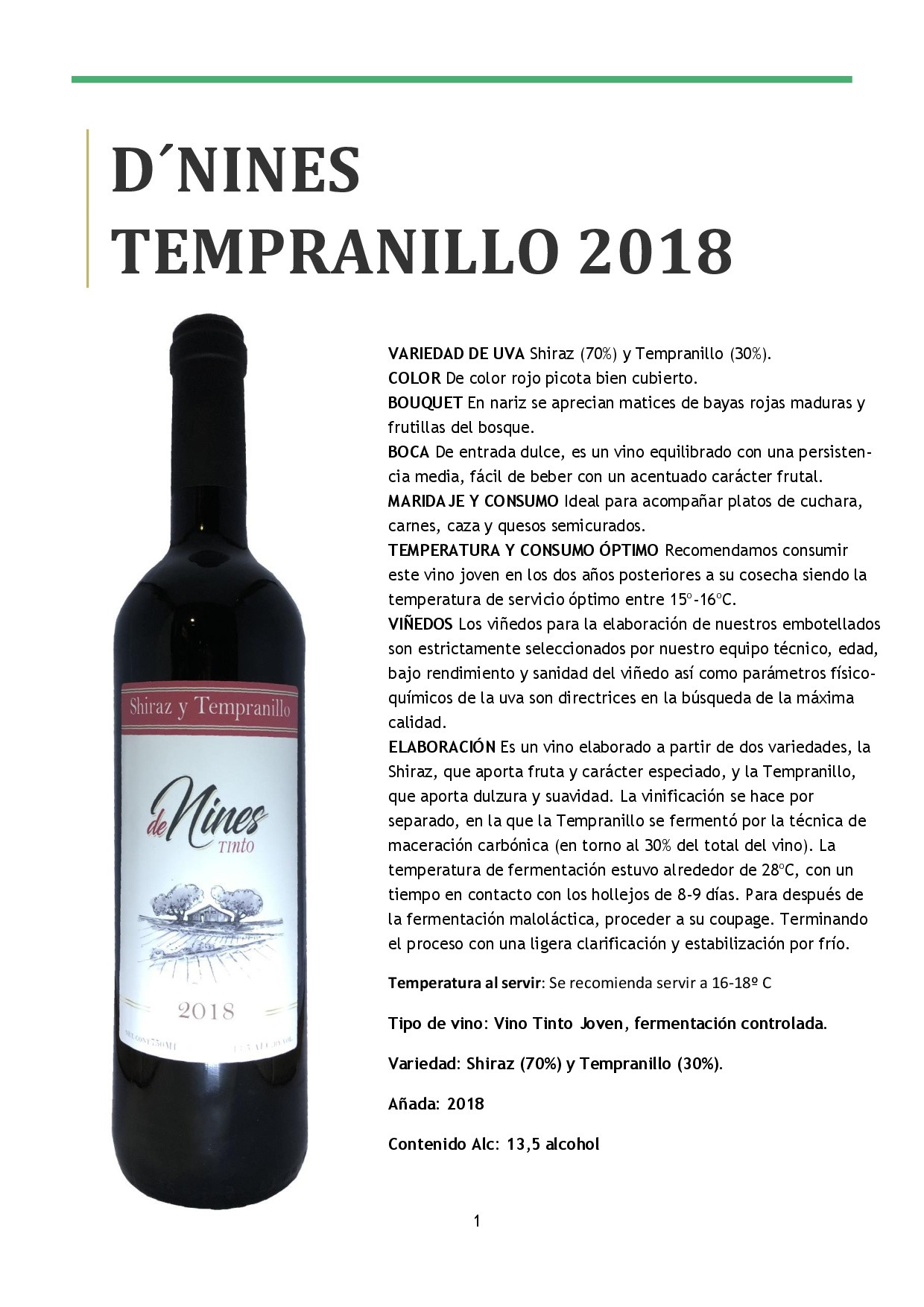 TEMPRANILLO Y SHIRAZ 2018