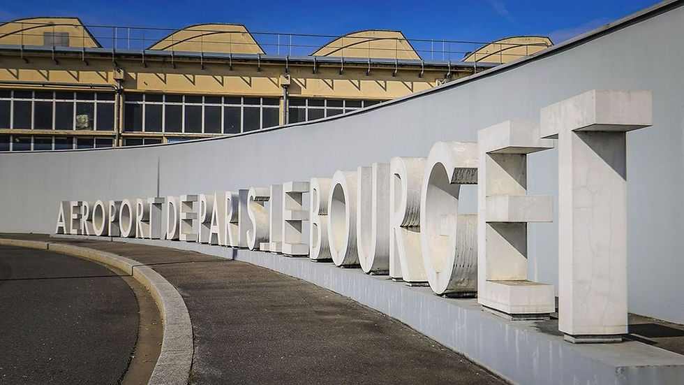 Close-up view of the main entrance of Paris Le Bourget private aviation airport