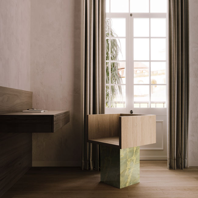 TRONO
2023 
art chair
designed by Lisa Franzen 
produced by FRANZEN & CASA
onyx green persian and natural oak
exclusively handmade in Switzerland 