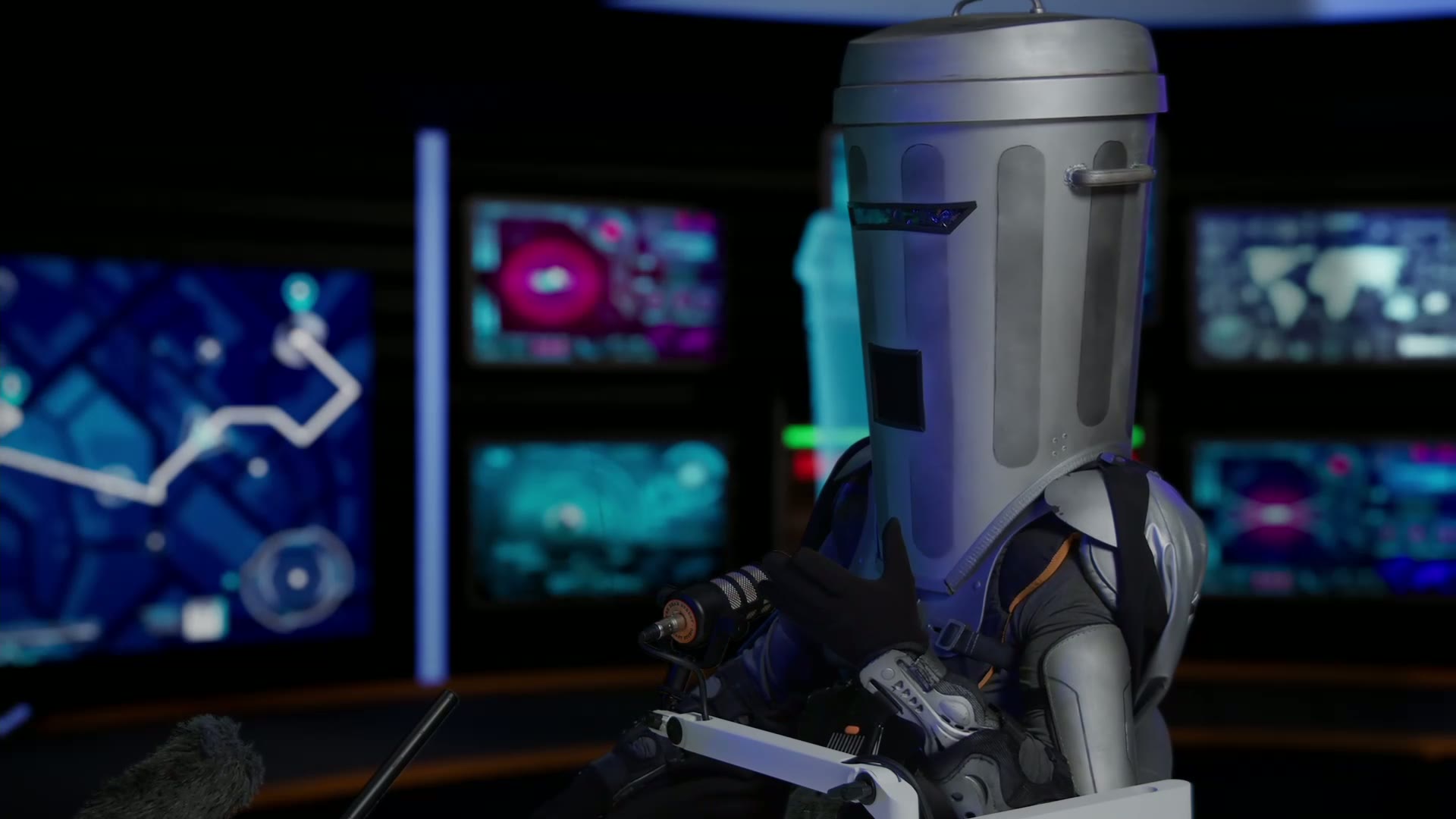 Count Binface in a virtual set at The Dean Street Podcast Studio