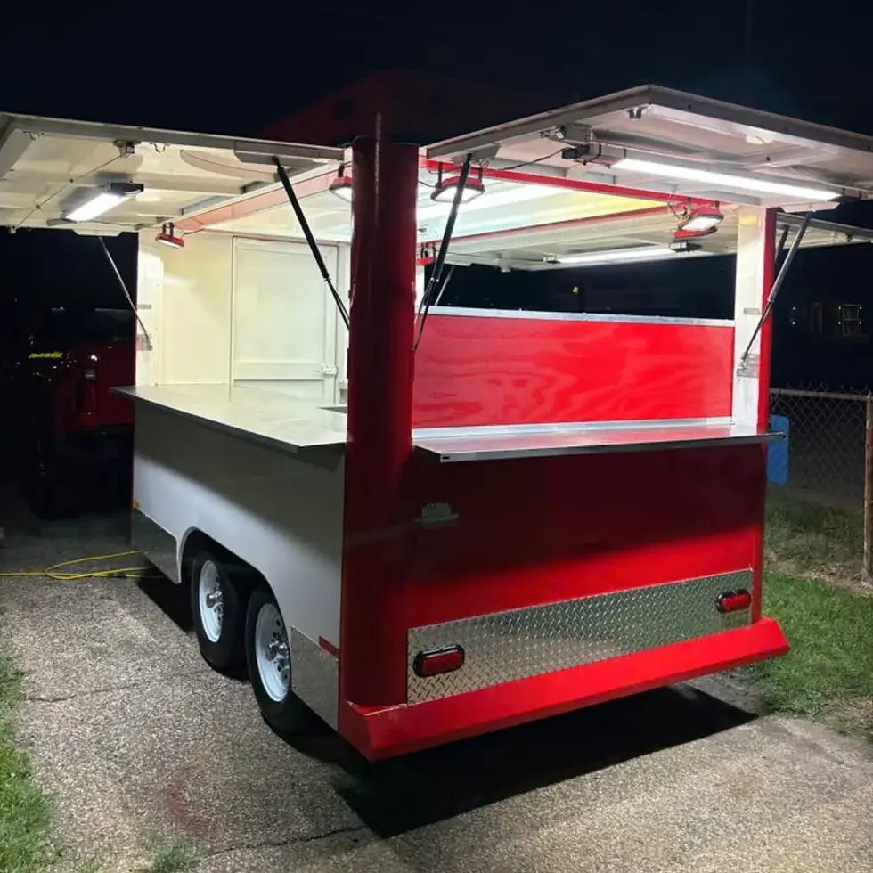 Thumbnail: 13ft Classic Red & White Dual Axle Food Trailer with Large Serving Window