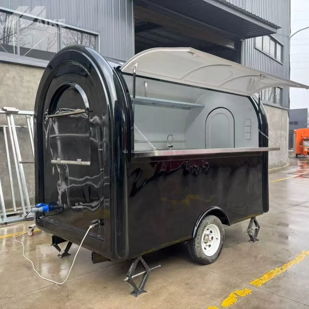 Compact Black Food Trailer Mobile Coffee Ice Cream Street Food Stand