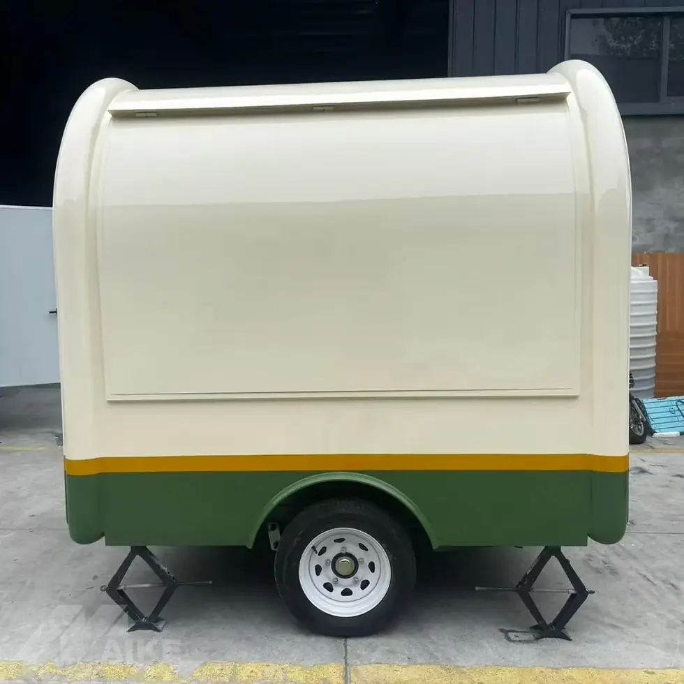 Thumbnail: Cream Teardrop Food Trailer with Large Serving Window for Coffee, Desserts