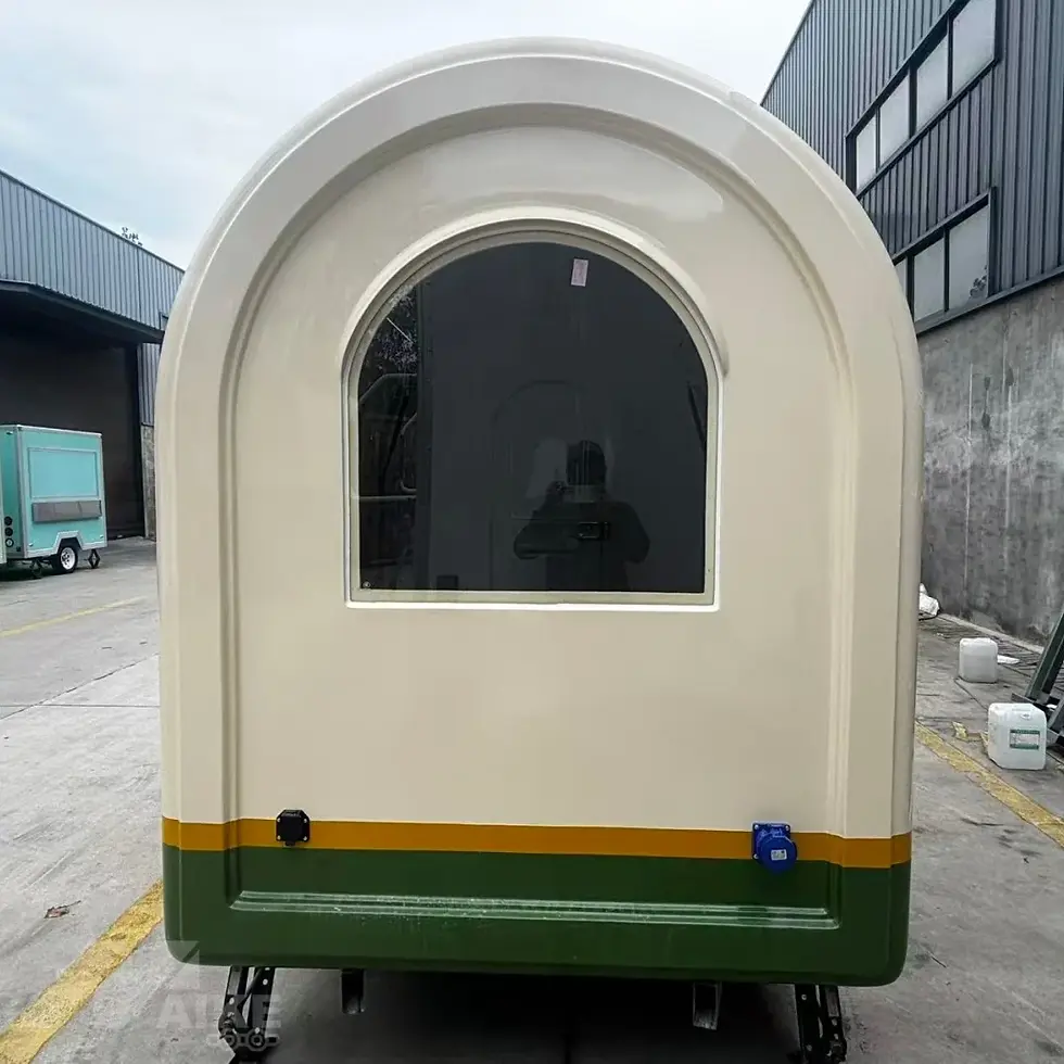 Thumbnail: Cream Teardrop Food Trailer with Large Serving Window for Coffee, Desserts