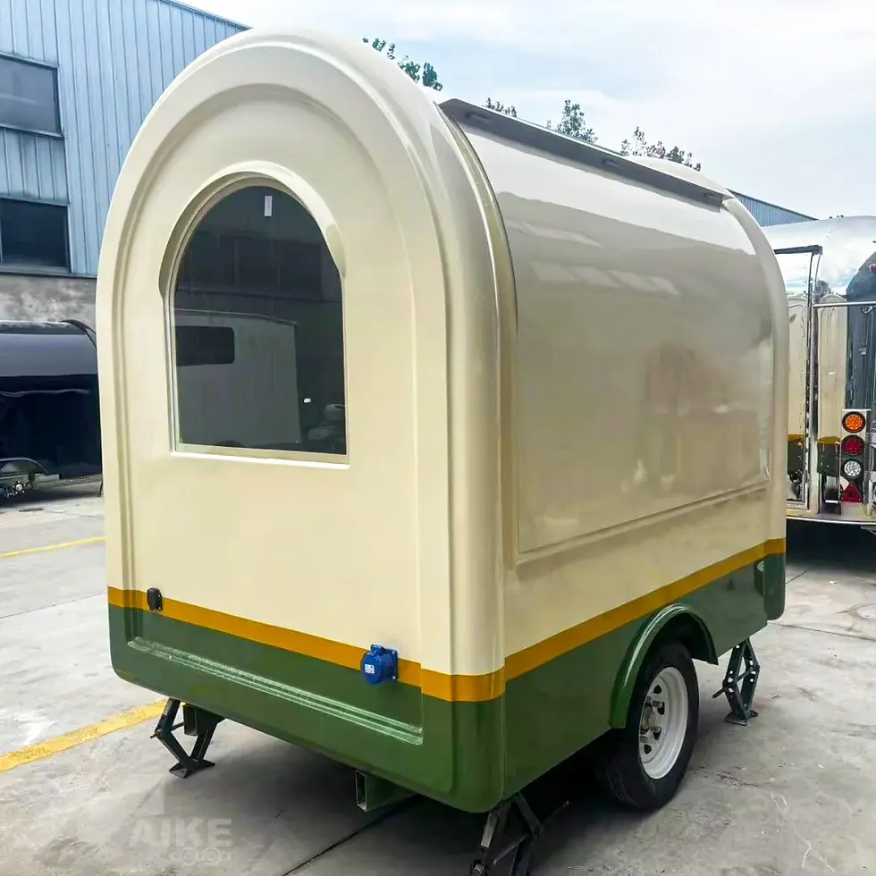Thumbnail: Cream Teardrop Food Trailer with Large Serving Window for Coffee, Desserts