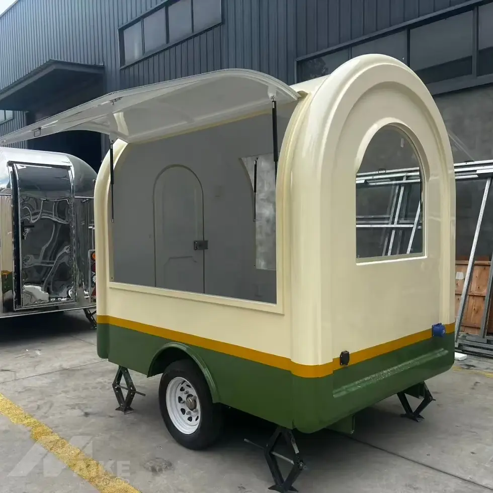 Thumbnail: Cream Teardrop Food Trailer with Large Serving Window for Coffee, Desserts