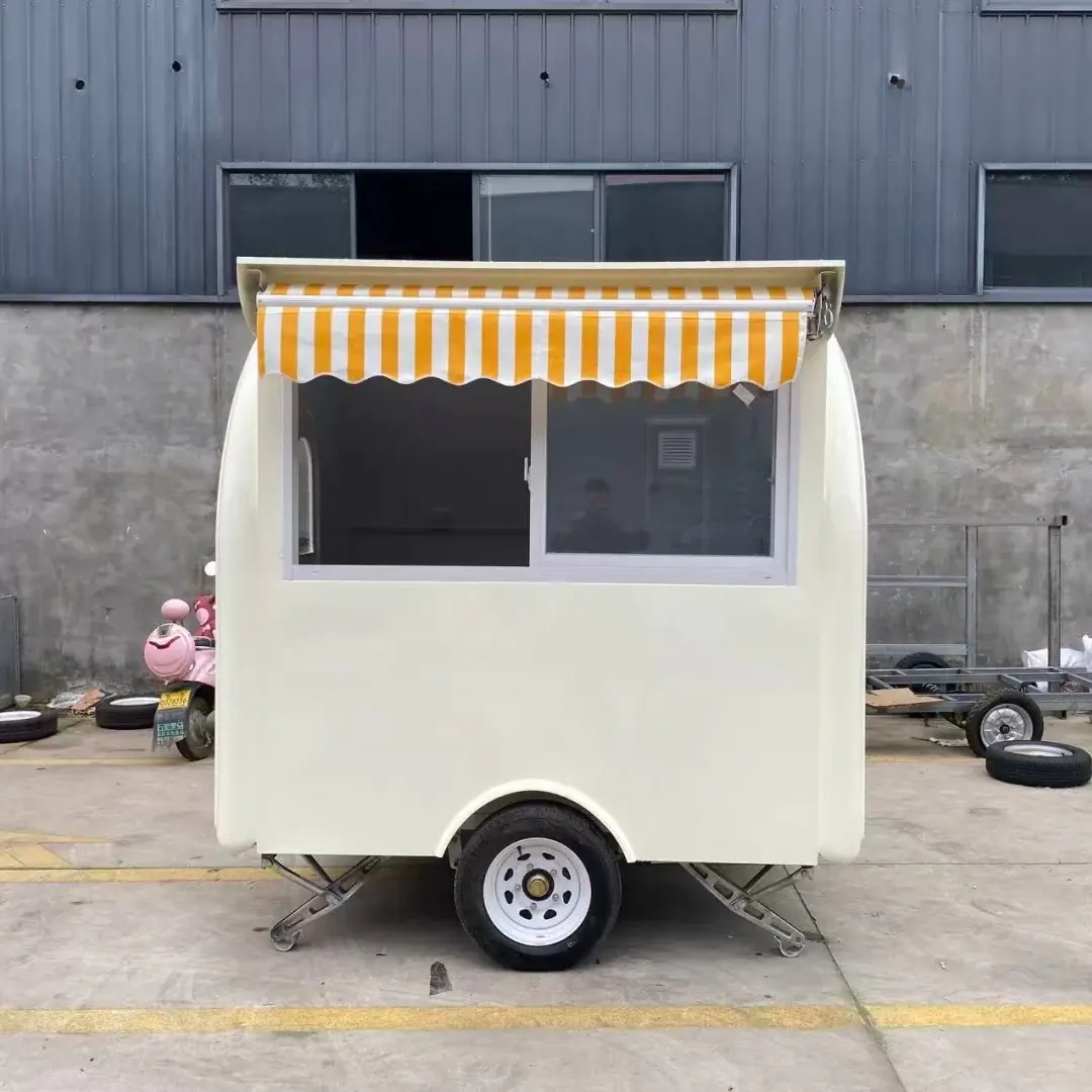 7.2ft Cream Round Top Food Trailer for Mobile Coffee & Ice Cream with Striped Aw