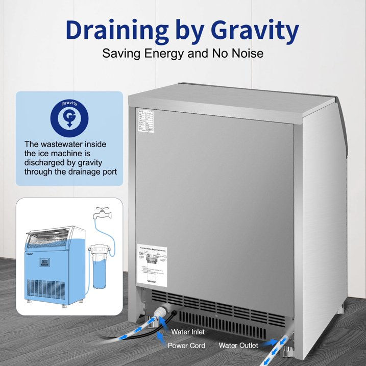 Thumbnail: TITTLA Commercial Ice Maker, 200lbs/24H, Stainless Steel, Under Counter, 55lbs