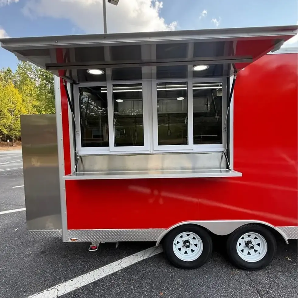Thumbnail: 13ft Bright Red Enclosed Food Trailer with Dual Axle, Serving Window & Diamond